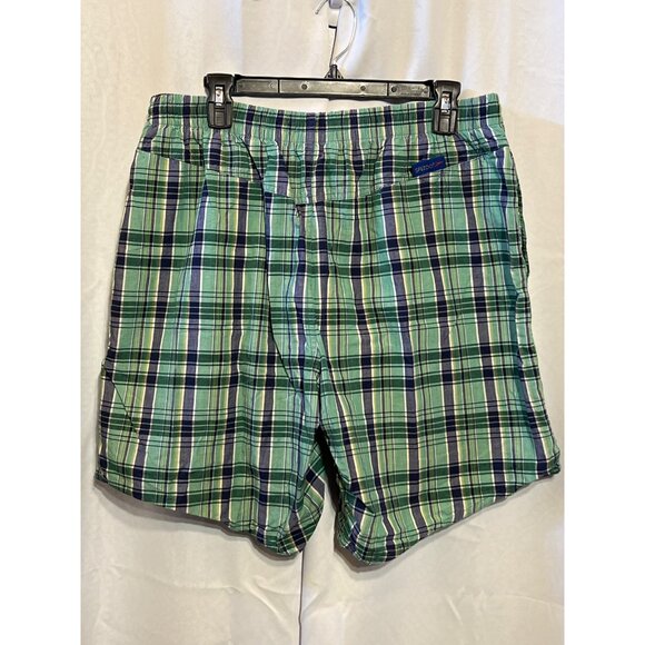Vintage Speedo Mens Plaid Swim Shorts Green & Blue Elastic Waist XL - Picture 2 of 11